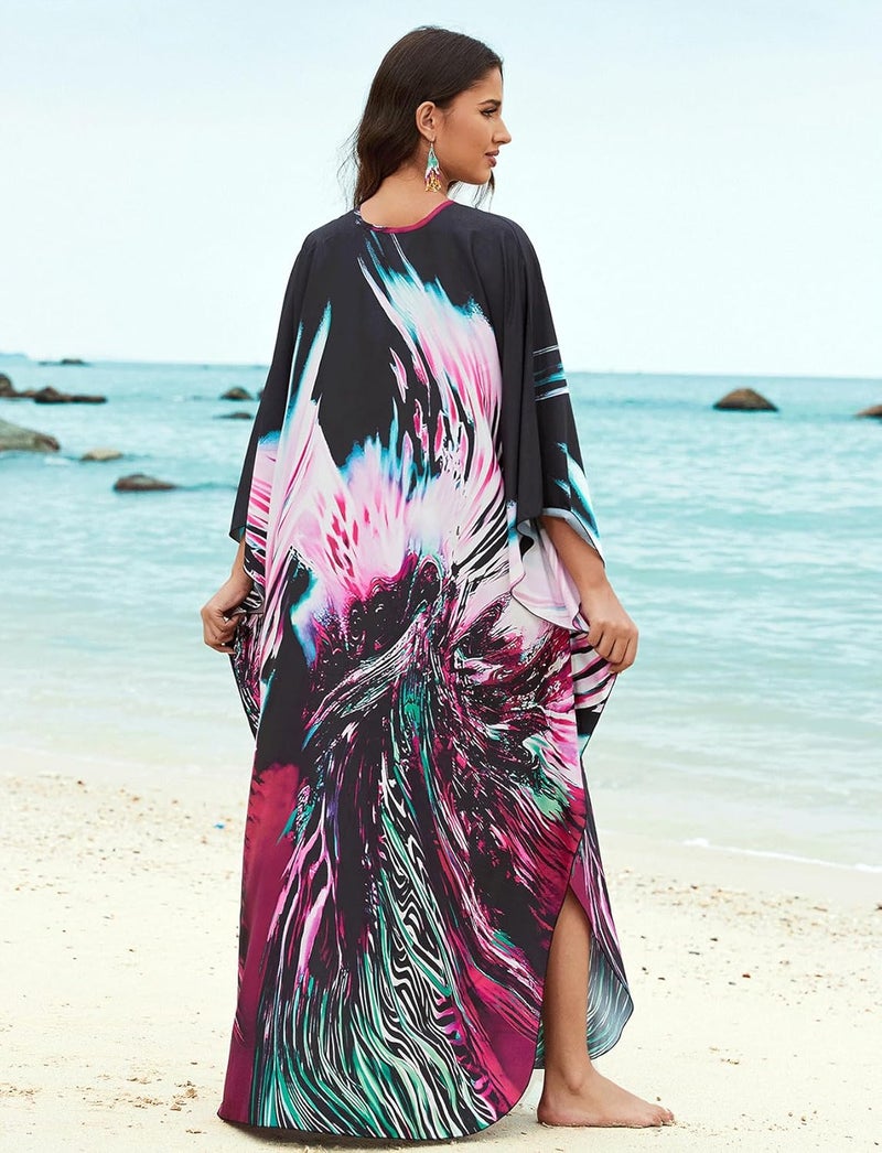 KECVOT Kaftan Dresses for Women Plus Size Batwing Sleeve Caftans Long Bathing Suit Cover Up Maxi Beach Dress Loungewear - Image 5